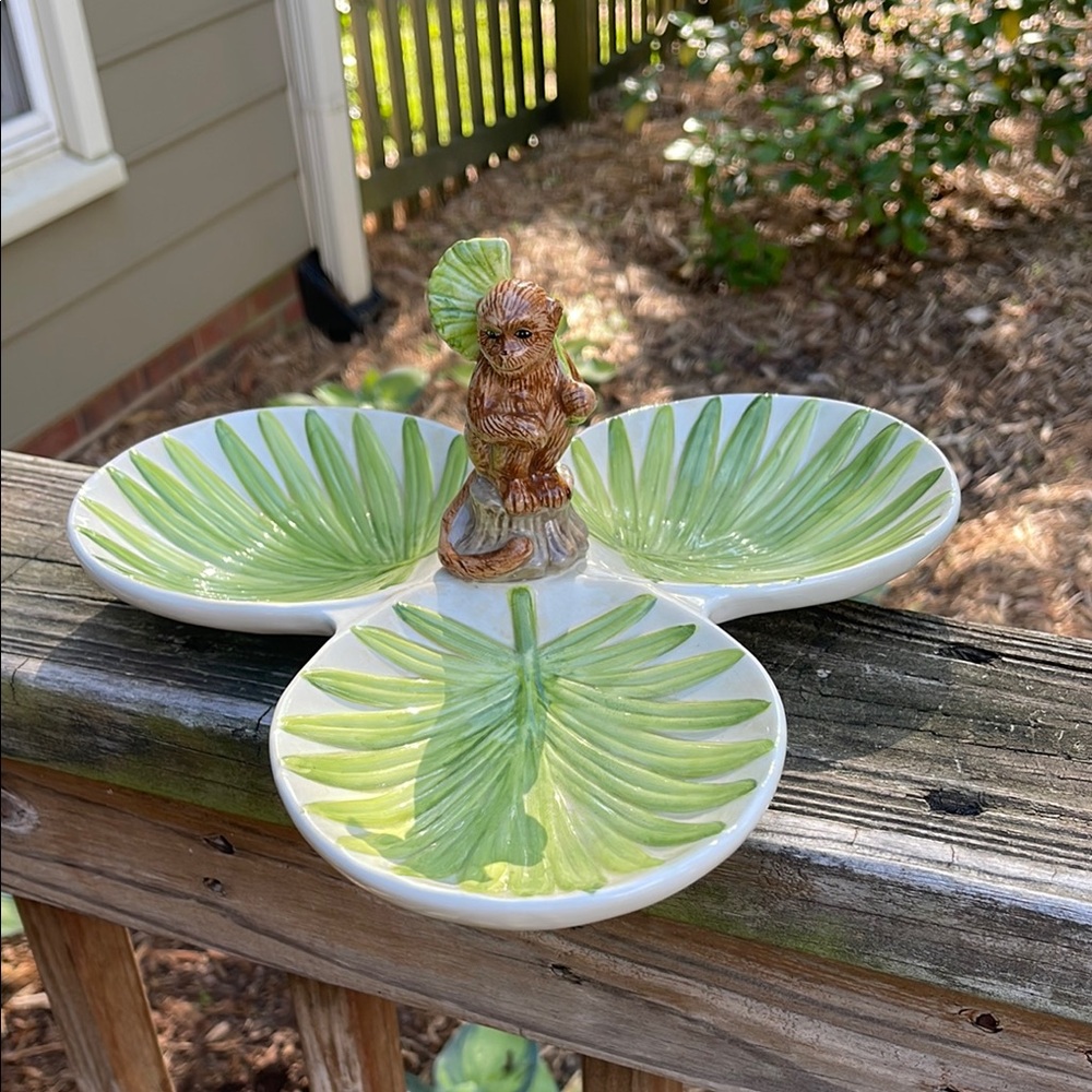 Tropical Leaf Monkey 3 Section Serving Platter